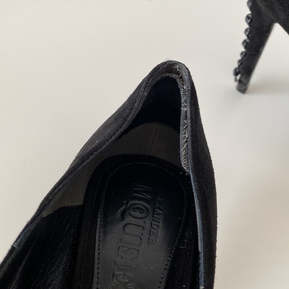 Alexander McQueen suede peep-toe heels with braided leather detail on heel 36/6 - Picture 14 of 16
